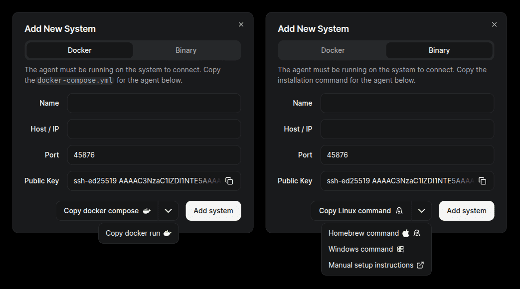 Add system dialog